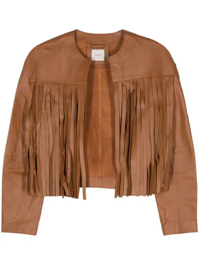 Alysi Fringed Leather Jacket In Leather Brown