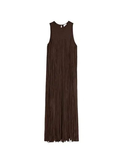Alysi Fringe-trimmed Sleeveless Maxi Dress In Brown