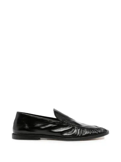 Alysi Gathered Leather Loafers In Black