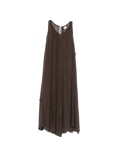 Alysi Gathered Midi Dress In Brown