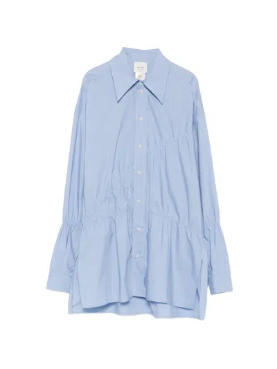 Alysi Gathered Poplin Shirt In Blue