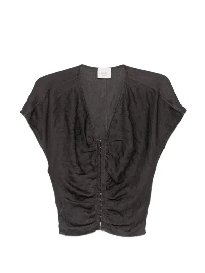 Alysi Gathered V-neck Blouse In Black