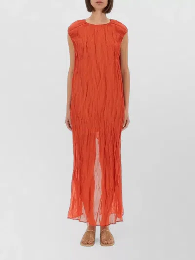 Alysi Gauze Longuette Dress Side Slit Back Keyhole In Orange