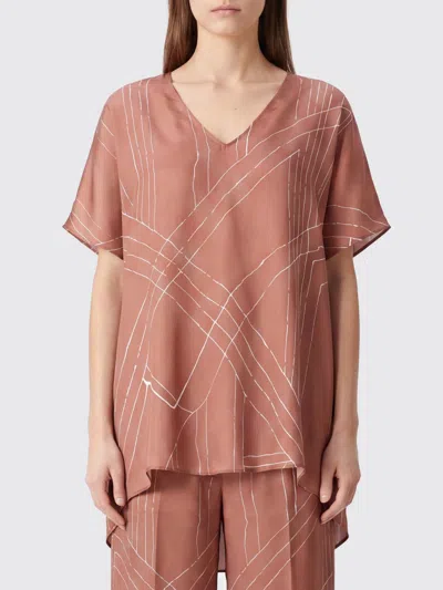 Alysi Graphic Print Pure Silk V-neck Blouse In Pink