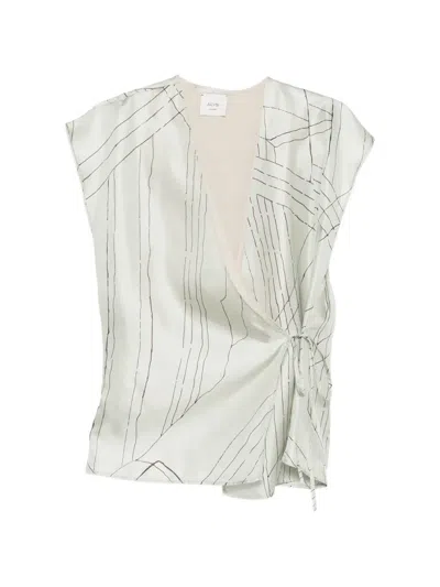 Alysi Graphic-print Wrap Blouse In Green