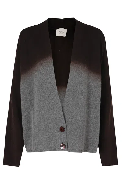 Alysi Gray-brown Fancy Knit Sfumatures Ombre Wool Cardigan