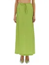 Alysi Silk Ankle Skirt Drawstring Waist Slit In Green