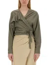 Alysi Green Solid V Neck Top In Green