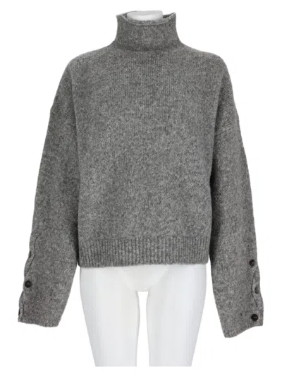 Alysi Grey Cropped High-neck Alpaca-blend Sweater In Gray