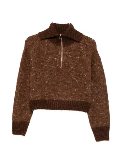 Alysi Half-zip Knitted Sweater In Brown
