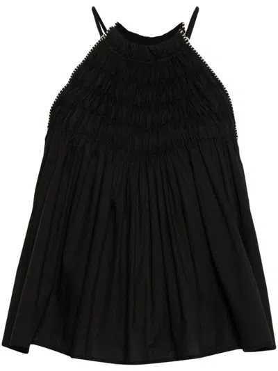 Alysi Smocked Cotton Top In Black