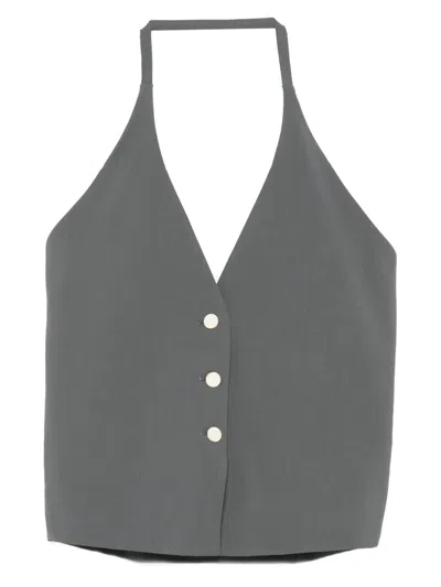 Alysi Halterneck Button Top In Gray