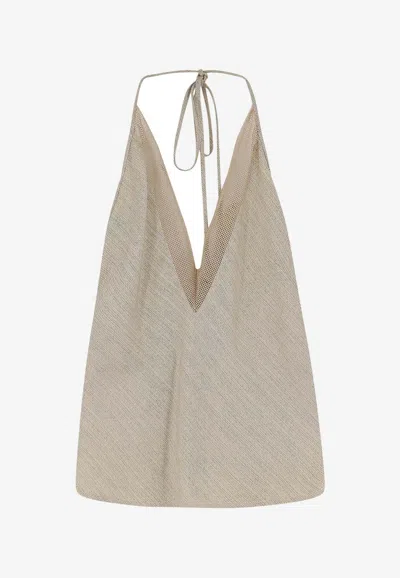 Alysi Halterneck Mesh Top In Neutral