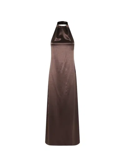 Alysi Halterneck Slit Maxi Dress In Brown