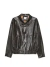 Alysi Leather Bomber Jacket In Black