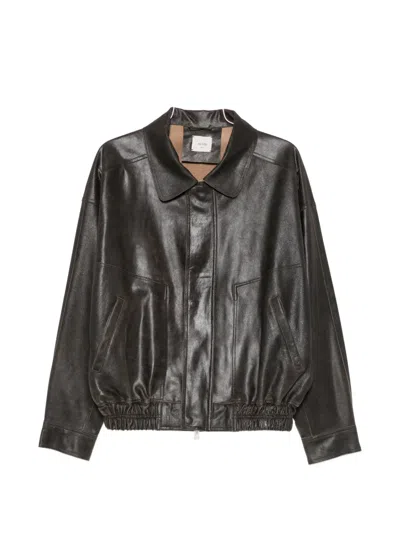 Alysi Heavy Leather Jacket In Brown