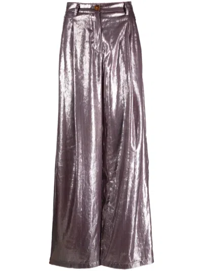 Alysi High-shine Wide-leg Trousers In Pink
