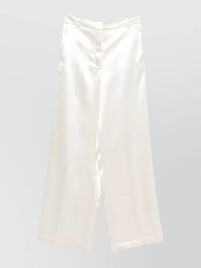 Alysi High Waist Trousers Belt Loops Wide Leg In White