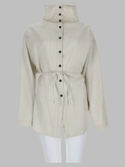 Alysi High-neck Belted Button-front Shirt In White