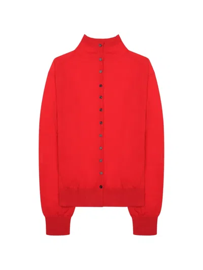 Alysi High-neck Button-down Cardigan In Blue