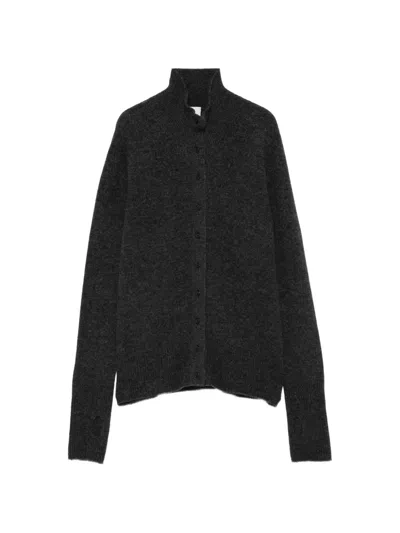 Alysi High-neck Button-up Cardigan In Black