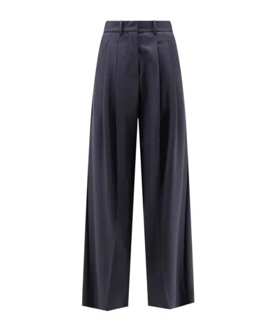 Alysi High-waist Pleated Wide-leg Pants In Blue