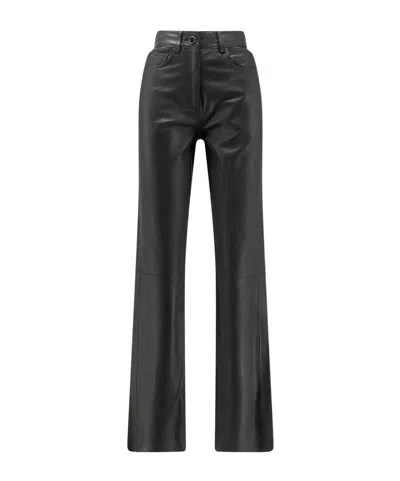 Alysi Highwaisted Leather Flared Trousers In Black
