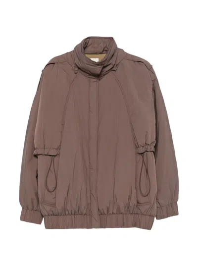 Alysi Hooded Drawstring Jacket In Brown