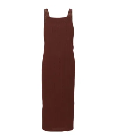 Alysi Interwoven-straps Plissé Midi Dress In Brown