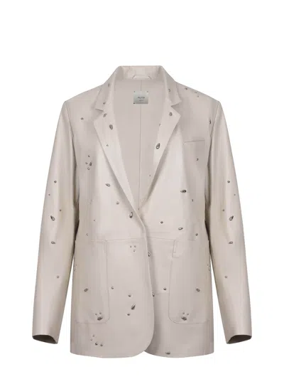 Alysi Lapel Leather Jacket In Gray