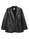 Alysi Notched Lapel Leather Jacket In Black