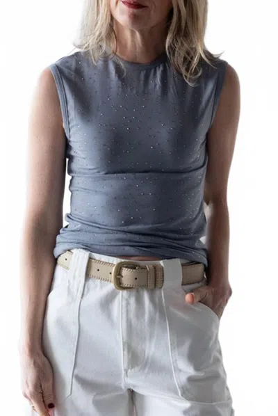 Alysi Jersey Top With Rhinestones In Grigio In Blue