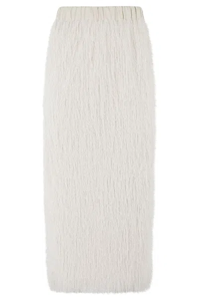 Alysi Knee-length Fringe Skirt With Elastic Waistband In Meringa