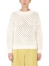 Alysi Cross-neck Knit Sweater With Ribbed Details In Beige
