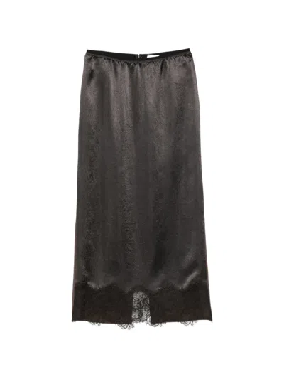 Alysi Lace-trim Crinkled-finish Skirt In Gray