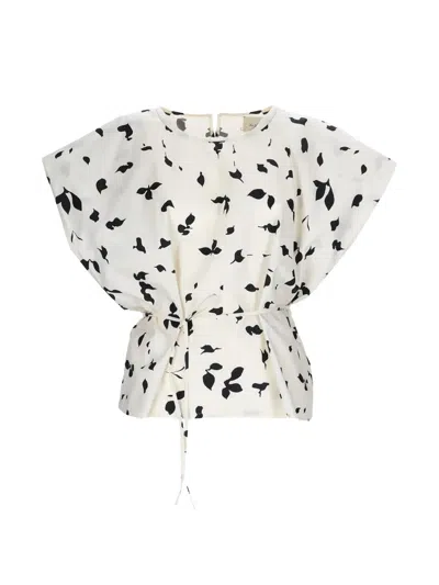 Alysi White Printed Round Neck Top In Multi