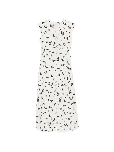 Alysi Leaf-print Ruched-detail Dress In White