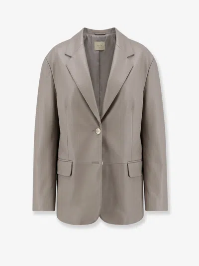 Alysi Leather Blazer In Grey