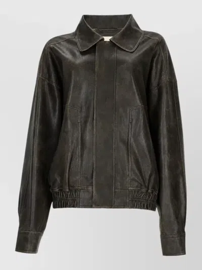 ALYSI LEATHER BOMBER JACKET