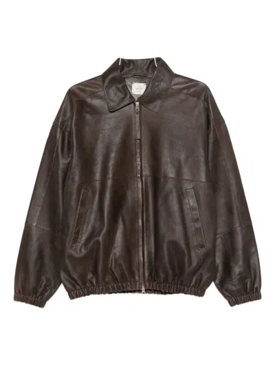 Alysi Leather Bomber Jacket In Brown