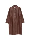 Alysi Smooth Grain Leather Coat In Brown