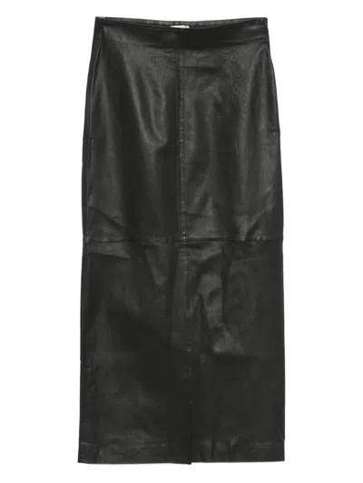 Alysi Leather Midi Skirt In Black