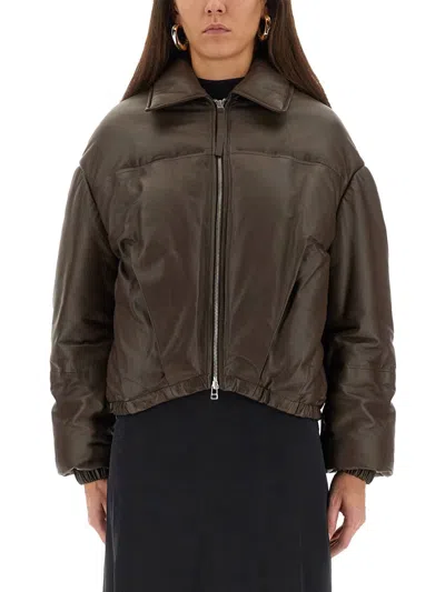 Alysi Leather "puffer" Down Jacket In Green