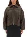 Alysi Leather Puffer Down Jacket In Brown
