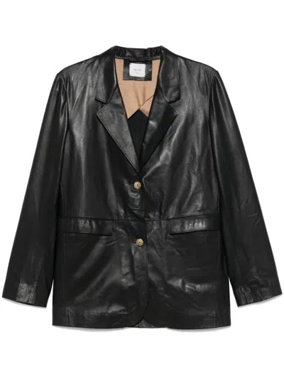 Alysi Leather Single-breasted Blazer Jacket In Black