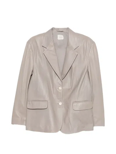 Alysi Leather Single-breasted Jacket In Gray