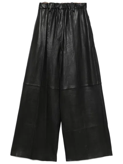 Alysi Leather Wide-leg Trousers In Black