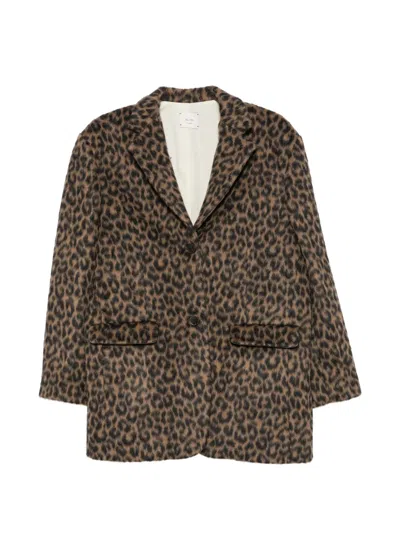 Alysi Leopard-print Notched-lapel Coat In Brown