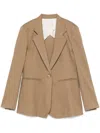 Alysi Linen Blend Single-breasted Blazer Jacket In Brown