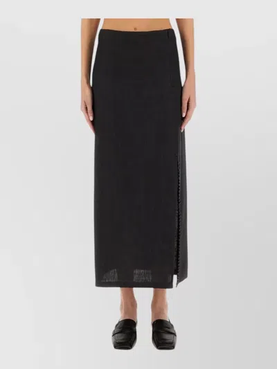 Alysi Linen Maxi Skirt Slit High Waist In Black